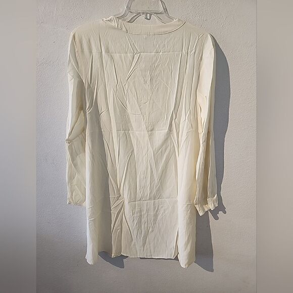 Aimage XL Boho  Blouse Shirt Top Off White Button Ruffled Sleeves Long - Picture 4 of 5